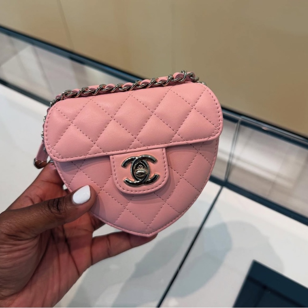 CHANEL Pink Quilted Heart Mini Bag